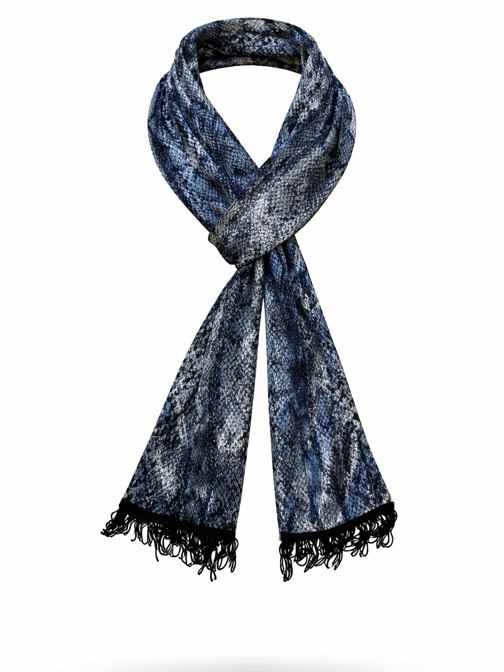Blue Black 100 % Velvet Scarf 52” Tassel Fringe Soft Luxe Y2K Grunge Chic